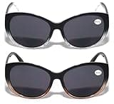 V.W.E. 2 Pairs Women Bifocal Reading Sunglasses Reader Glasses Cateye Vintage Jackie Oval (TT 1Black 1Brown, 3.50, x)