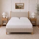 Yechen Upholstered Queen Bed Frame with Headboard, Vertical Channel Tufted Platform Bedframe, Solid Wood & Heavy Duty Metal Base, Low Profile Mattress Foundation, Noise Free, Linen Beige