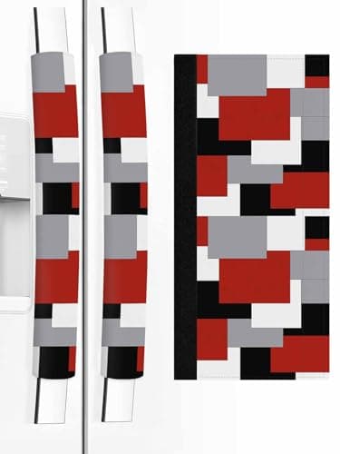 Refrigerator Door Handle Covers Set of 2 Abstract Geometric Refrigerator Handle Covers Kitchen Appliance Mid Century Red Nordic Handle Covers for Refrigerator and Oven Dishwasher Stove Protector