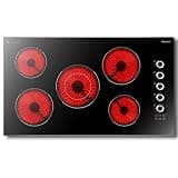 36 Inch Electric Cooktop 5 burner Karienvir, 8900W Built-in Electric Stove Top, Cooktop 36" with Double-ring Burner, Knob & Touch Control, 9 Power Levels, Timer, Safety Lock, 220V-240V Hard Wire