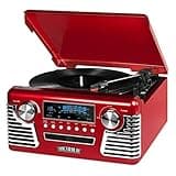 Victrola Haley Retro Bluetooth Record Player & Multimedia Center with Built-in Speakers - 3-Speed Turntable, CD Player, AM/FM Radio, 3.5mm Aux-In, Wireless Music Streaming, Red