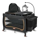 Pamo Babe 6 in 1 Baby Pack and Play with Bassinet - One-Step Setup Travel Crib, Small Portable Playpen for Babies, Portable Baby Bassinet, Changing Table, Toys Bar & Extra Large Storage Bag
