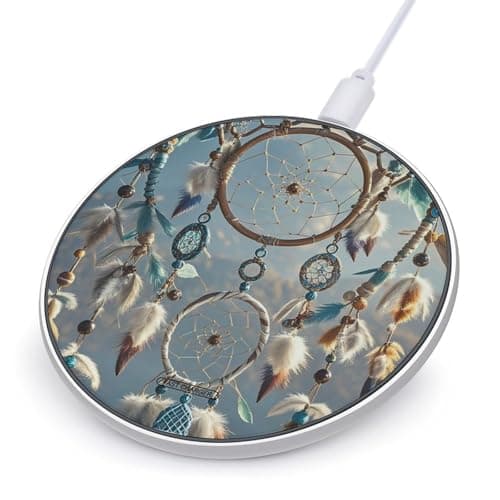 Native American Dream Catcher Wireless Charger with Aluminum Alloy Frame Qi Certified Fast Wireless Charging Pad 10W Charging Station Portable Phone Charger for All Wireless Charging Phone