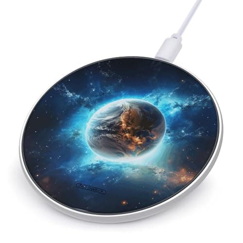 Blue Earth in The Space Wireless Charger with Aluminum Alloy Frame Qi Certified Fast Wireless Charging Pad 10W Charging Station Portable Phone Charger for All Wireless Charging Phone
