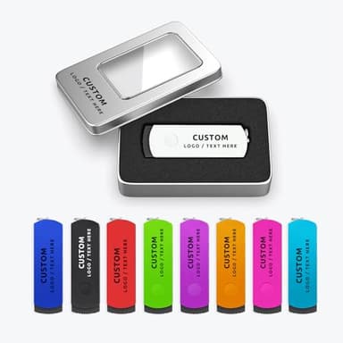 WURAWUS USB Flash Drives Bulk 100 Pack, Swivel Thumb Drive, Customized Logo and Text, for Corporate Events, Schools, Hospitals, Trade Shows, Business Gifts and Wedding Gifts(128 MB,with Metal Box)