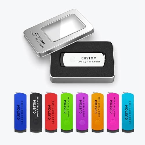 WURAWUS USB Flash Drives Bulk 100 Pack, Swivel Thumb Drive, Customized Logo and Text, for Corporate Events, Schools, Hospitals, Trade Shows, Business Gifts and Wedding Gifts(128 MB,with Metal Box)