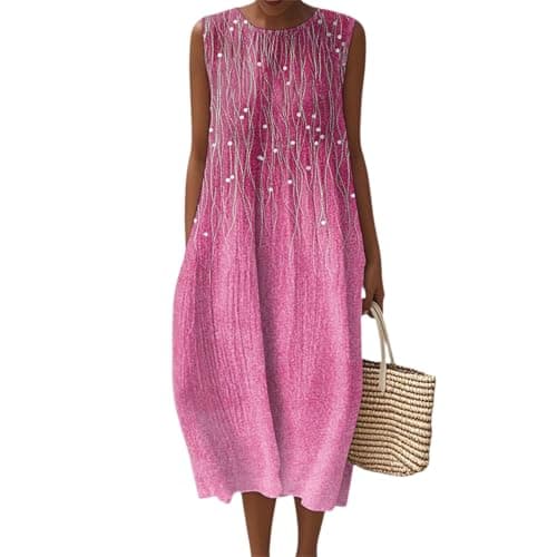 Linen Dress Women Linen Dress 2025 Fall Tank Top Off The Shoulder Dresses for Women Long Flowy Floral Sundresses Beach Outfits Pink Medium