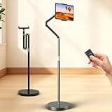 EASPEARL iPad Stand for Bed, 48-66" Adjustable Height Tablet Floor Stand with Wireless Remote, 360 Degree Rotating Kindle Holder, 4LB Heavy Duty Base, Fits 4.7-13.1 inches iPads,Kindles,Phones