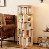 YPIEZI Rotating Bookshelf, 360 Display Spinning Bookshelf Tower, Bearing Turntable Base & Anti-Falling Fencing, 5 Tier Lazy Susan Organizer Rack for Bedroom Study Office