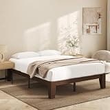 Lifezone Wood Queen Platform Bed Frame, Premium Solid Wood, Sturdy Structure, 3.78” Thickened & 14” Height Legs, Easily Assemble, Mortise & Tenon Joints Patterns, Walnut