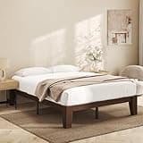Lifezone Wood Queen Platform Bed Frame, Premium Solid Wood, Sturdy Structure, 3.78” Thickened & 14” Height Legs, Easily Assemble, Mortise & Tenon Joints Patterns, Walnut