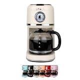Nostalgia Classic Retro 10 Cup Coffee Maker - One-Touch Drip Brew, Reusable Filter - Anti-Drip, Auto Shutoff, & Time Display - Dishwasher Safe 50 oz Carafe - Cream
