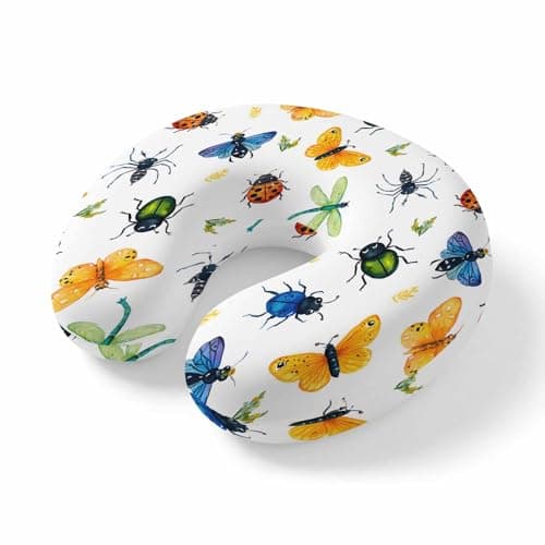 ZRNLTDGHK Neck Pillow Insects Dragonflies Spiders Travel Pillow Memory Foam U Shaped Pillows, Butterflies Ladybirds Travel Neck Pillows for Airplane Car Office Home Sleeping Rest