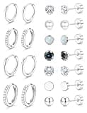 Jstyle Hypoallergenic Silver Stud Hoop Earrings for Women Small Flat Back Surgical Stainless Steel Earrings for Sensitive Ears Trendy Silver Hoops Cartilage Earring Stack Set Multiple Piercing Jewelry