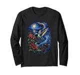 Hummingbird Moonlit Garden Bird Lover Gogh Garden Long Sleeve T-Shirt