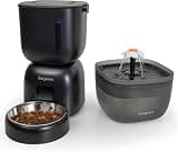 Automatic Cat Feeder and Water Dispenser FW1, Wire or Battery Cat Food Dispenser Timer Pet Feeder - Locking Lid, Desiccant Bag, Programmable Portion Control, 4 Daily Meals, 10s Voice Recorder