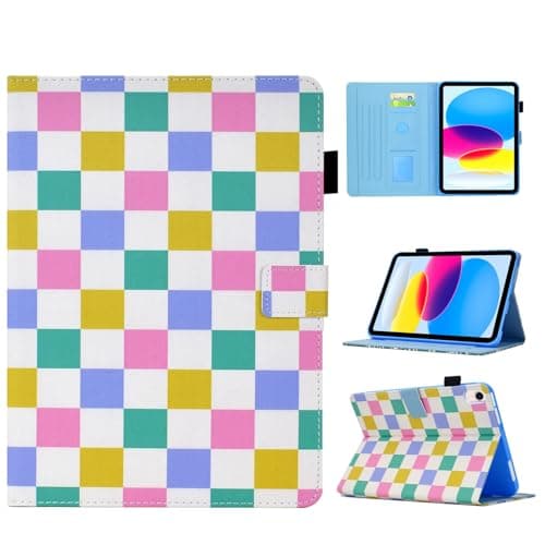BYCeKe for iPad 10th Gen 2022,for iPad A16 11th Gen 2025 Colorful Checkerboard PU Leather Case Auto Wake Sleep Stand & Card Slots,Checkerd Colorful