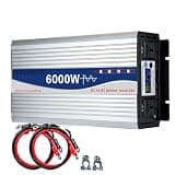 6000W Pure Sine Wave Power Inverter 12V/24V/48V/60V/72V DC to 110V/220V AC Converter with LED Display 5 Outlets for Home, RV, Truck, Off-Grid Solar Power