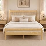 ivoros Queen Bed Frame, Pinewood Platform Bed Frame with Windsor-Style Spindle Headboard, Rustic Farmhouse Bedframe, Strong Wood Slat Support, No Box Spring Needed, Natural