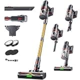 Cordless Vacuum Cleaner, 55KPa 650W Stick Vac with 75-Min Runtime, Anti-Static & Anti-Tangle Brush, LED Touch Screen, Freestanding for Carpet Pet Hair Hardwood Floors