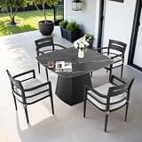 Hassyee 5-Piece Outdoor Pedestal Dining Set with Flared Base for Dining Room,Balcony, Poolside, Patio Furniture Set with Rust-Free Aluminum Frame and Black Sintered Stone Tabletop for Lawn