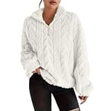 Beessbest Sweatshirt for Women Quarter Zip Collar Sherpa Pullover White