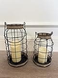 MATAHUM Rustic Farmhouse Decorative Lanterns Set of 2, Boho Lanterns with Candles and Wood Beads, Lantern Decor for Living Room Patio Porch Fireplace Kitchen Dining Table Centerpiece