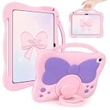 VOFUOE for iPad A16 Case 11th Generation 2025 11 Inch, for iPad 10th Generation Case 2022 10.9 Inch for Kids Girls Cute Bow Soft Silicone Cover with Handle Rotatable Stand Pencil Holder-Pink Purple