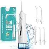 COSLUS Water Dental Flosser Teeth Pick C20: ADA Accepted, Portable Cordless Oral Irrigator 300ML Rechargeable Travel Irrigation Cleaner IPX7 Waterproof Electric Flossing Machine for Teeth, White
