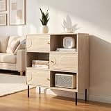YALSTROM Modern Bookcase with Storage, Cube Organizer Cabinet, Beige Oak