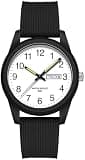 findtime Day Date Watches for Men Easy Read Dial with Luminous Analog Second Hand Arabic Numerals Waterproof Silicone Black Band