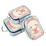 With Zipper 3 Set Packing Travel Organizer 100% Polyester Clothing Storage For Closet, Cute Cherry Bear Simple (3 Set)
