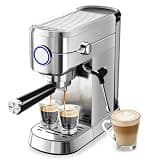 Kismile 20 Bar Espresso Machine with Milk Frother – Compact Espresso Machine with 34oz Removable Water Tank for Latte/Cappuccino/Americano, Cup Warmer, Auto Shut-Off & Auto-Cleaning, Silver