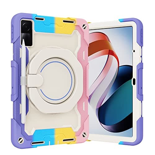 Tablet Cases Kids Case Compatible with Xiaomi Redmi Pad 10.61 inch Released 2022 ,360° Rotatable Handle Stand Case Three-in-one Shatter-Resistant Shell, Drop-Proof,Shoulder Strap Tablet PC Case(RAINBO