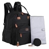 BabbleRoo Extra Large Diaper Bag Backpack, Expandable Baby Bag with Up to 50% More Capacity - Travel Essentials Baby Bag Tote with Changing Pad, Stroller Straps & Pacifier Case - Unisex, Black