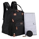 BabbleRoo Extra Large Diaper Bag Backpack, Expandable Baby Bag with Up to 50% More Capacity - Travel Essentials Baby Bag Tote with Changing Pad, Stroller Straps & Pacifier Case - Unisex, Black