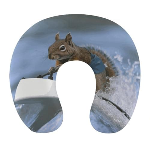 FekiLoot Water Skiing Squirrel Travel Pillow,U Shaped Office Napping Pillow Support Neck and Head Comfortable Travel Neck Pillow U Shape Sleeping Essentials for Long Haul Flights