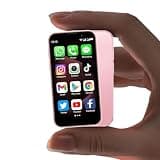 BLKE Max Mini Phone Unlocked World's Smallest 3.0" HD Touch Screen Mini Smartphone Android Compact Mobile Phone for Kids &Students Cell Phone wih Quad-Core Dual SIM Face lD2GB+16GB Pink
