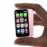 BLKE Max Mini Phone Unlocked World's Smallest 3.0" HD Touch Screen Mini Smartphone Android Compact Mobile Phone for Kids &Students Cell Phone wih Quad-Core Dual SIM Face lD2GB+16GB Pink