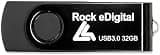 Rock eDigital 32GB USB 3.0 Flash Drive, High Speed Swivel Thumb Drive, Portable Memory Stick with Keyring Hole for Computer/Laptop/Car Audio, Black