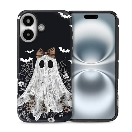 Toulas Case for iPhone 16,Scratch Resistant Hybrid Double Layer Hard Shell,Lace Ghost Elegant Halloween Gothic