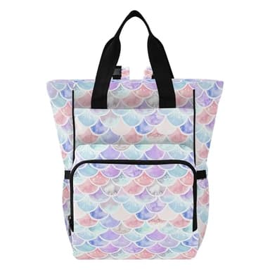 VEKELEE Colorful Mermaid Scales Diaper Bag Backpack Large Travel Baby Diaper Bag with Stroller Straps Unisex Travel Essential