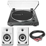 Audio-Technica AT-LP60XBT-BK Bluetooth Turntable Bundle with Pioneer DM-40D-BT-W White Powered Monitors and Hosa Cable — Belt-Drive Vinyl Record Player for Vinyl Listening, Home Audio, Desktop Hi-Fi