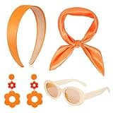 Fumwase 4 Pcs 60s 70s Hippie Costume Accessories Set for Women Disco Earrings Sunglasses Headband Scarf Halloween Party Costume (Orange)