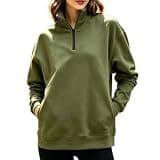 Beessbest Sweatshirt for Women 1/4 Zip Stand Neck Sweatshirts Army Green