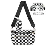 Eslcorri Small Diaper Bag Fanny Pack for Quick Outings, Crossbody Diaper Purse with Built-in Wipes Dispenser, Water-resistant Classic Checkerboard Belt Bag for Moms Dads, 8L Expandable Capacity