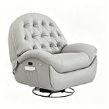 Power Rocker Recliner Chair, Swivel Single Sofa with Adjustable Footrest, Overstuffed PU Leather Lounge Chair for Living Room