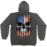 Milwaukee Leather Men’s Patriotic Skull Charcoal Zip Up Hoodie Sweatshirt -MPMH118039-CHARCOAL-L