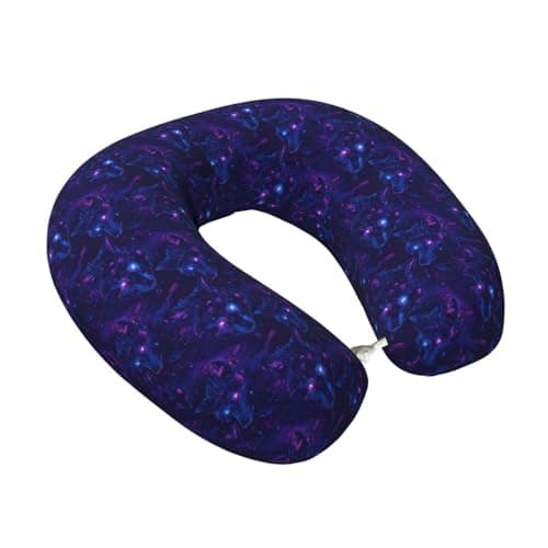 Purple Cyber Wolf Head Print Travel Neck Pillow for Airplanes, Memory Foam Neck Pillow for Traveling/Sleeping, Travel Essentials Accessories for Women Men