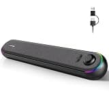 Desktop Computer Speakers, Stereo Soundbar, Bluetooth 5.3, USB/USB-C Power and Audio Transmission, Plug-and-Play, Compatible with PC, Mac, Laptops, Monitors, RGB Lighting, Wired Gaming Speakers
